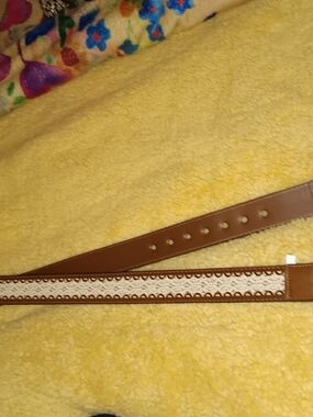 Belt Womens Brown Faux Leather-Trimmed Woven Crochet Xl
